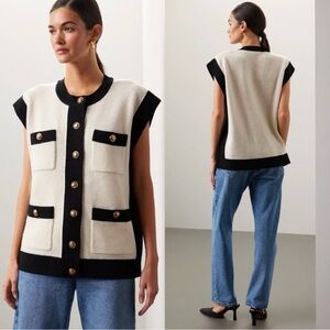 Sandro Black and Cream Vest with Gold Buttons